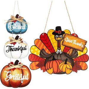 Thanksgiving Decoration Wood Pumpkin Turkey Door Wall Wreath for Front Door